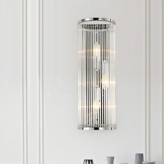 Frendorf | 3 Köpfe Halbzylinder Flush Wand Sconce Zeitgenössisch Klar Kristallrohrschirm Wandmontierte Leuchte