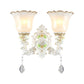 Frendorf | 1/2-Licht Glockenblume Wandleuchte Vintage Weiß Glas Wandmontage Leuchte mit Kristall Tropfen