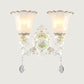 Frendorf | 1/2-Licht Glockenblume Wandleuchte Vintage Weiß Glas Wandmontage Leuchte mit Kristall Tropfen