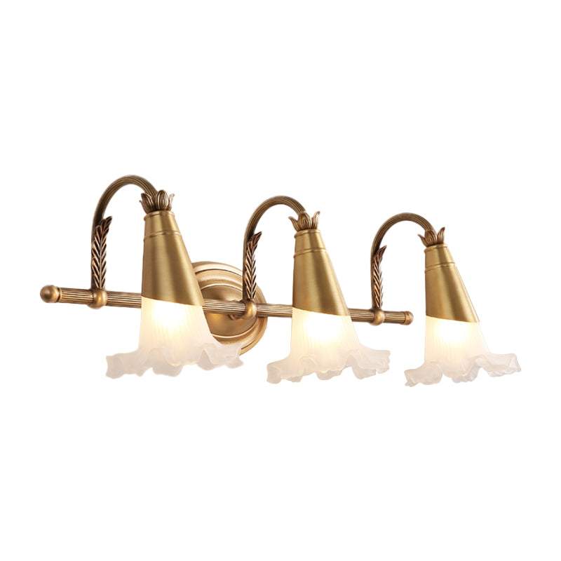 Frendorf | Gouden Kegel Vanity Verlichting Traditionele Witte Glas 1/2/3-Kops Badkamer Wandlamp met Sla Trim