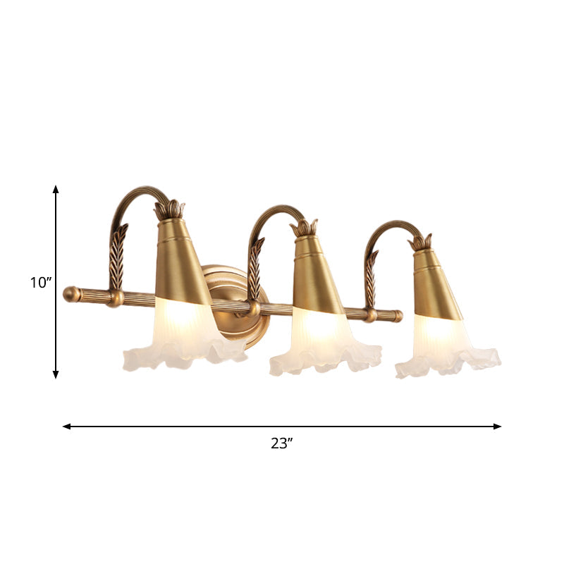 Frendorf | Gouden Kegel Vanity Verlichting Traditionele Witte Glas 1/2/3-Kops Badkamer Wandlamp met Sla Trim