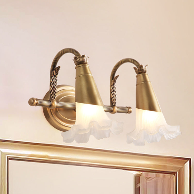 Frendorf | Gouden Kegel Vanity Verlichting Traditionele Witte Glas 1/2/3-Kops Badkamer Wandlamp met Sla Trim