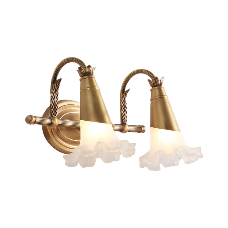 Frendorf | Gouden Kegel Vanity Verlichting Traditionele Witte Glas 1/2/3-Kops Badkamer Wandlamp met Sla Trim