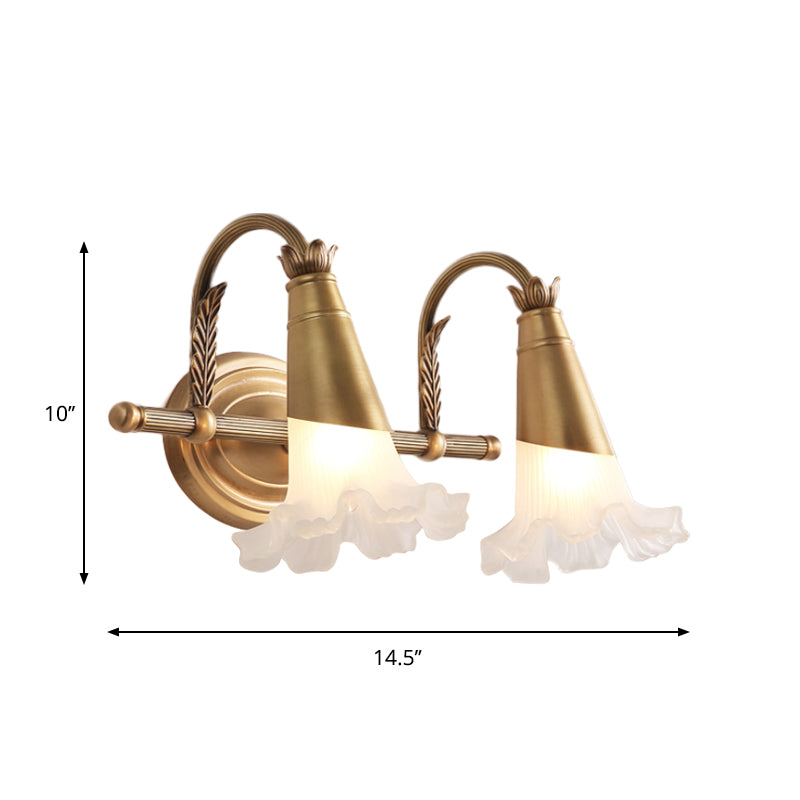 Frendorf | Gouden Kegel Vanity Verlichting Traditionele Witte Glas 1/2/3-Kops Badkamer Wandlamp met Sla Trim