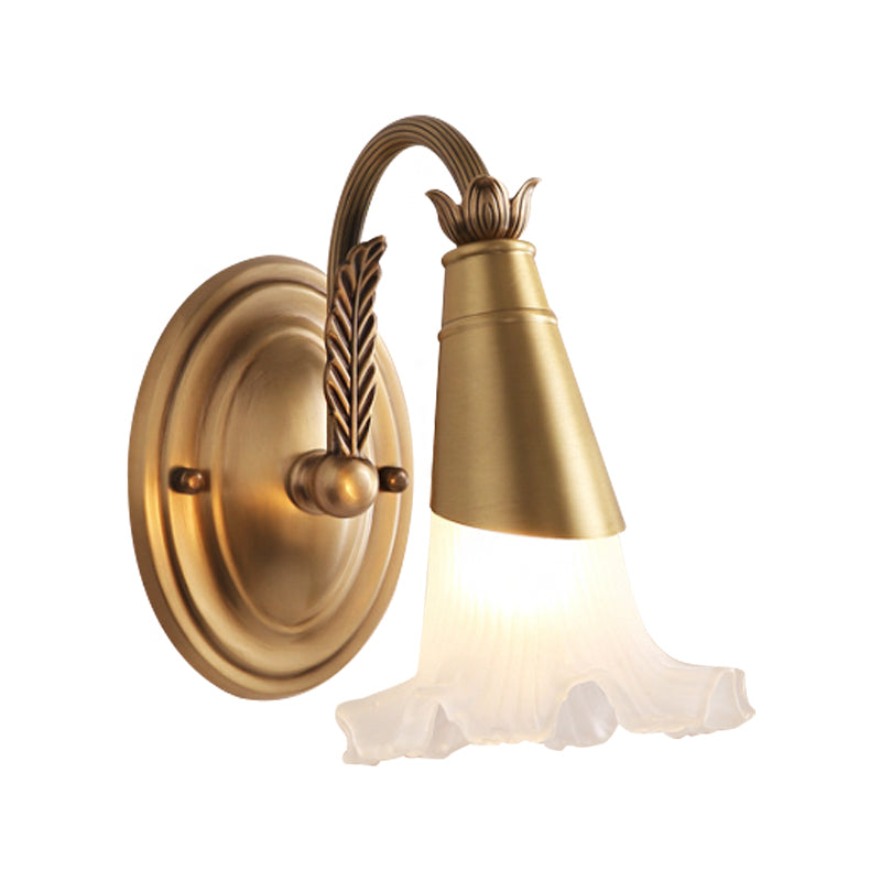 Frendorf | Gouden Kegel Vanity Verlichting Traditionele Witte Glas 1/2/3-Kops Badkamer Wandlamp met Sla Trim