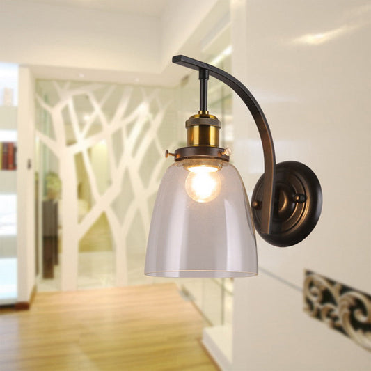 Frendorf | Eine Glühbirne Klarglas Wandleuchte Vintage Schwarze Kuppel Wohnzimmer Wandlampe