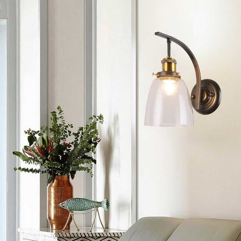 Frendorf | Eine Glühbirne Klarglas Wandleuchte Vintage Schwarze Kuppel Wohnzimmer Wandlampe