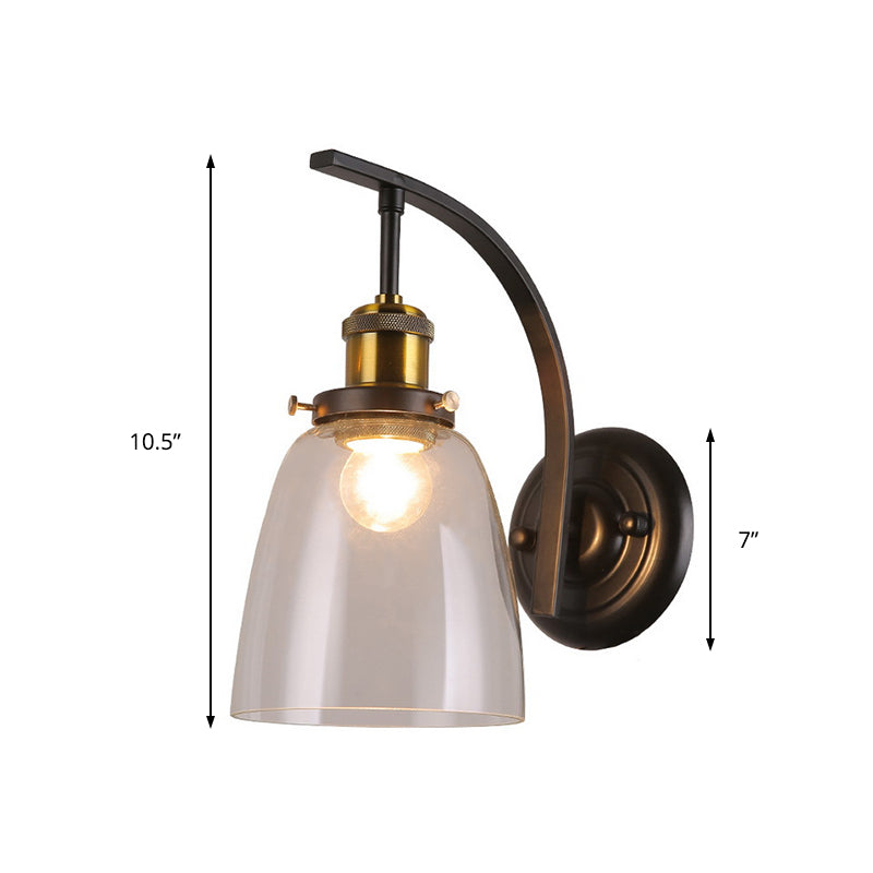 Frendorf | Eine Glühbirne Klarglas Wandleuchte Vintage Schwarze Kuppel Wohnzimmer Wandlampe