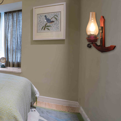 Frendorf | Vaas Porch Wandlamp Lichtarmatuur Industrieel Helder Glas Roodkleurige Wandlamp met Houten Achterplaat