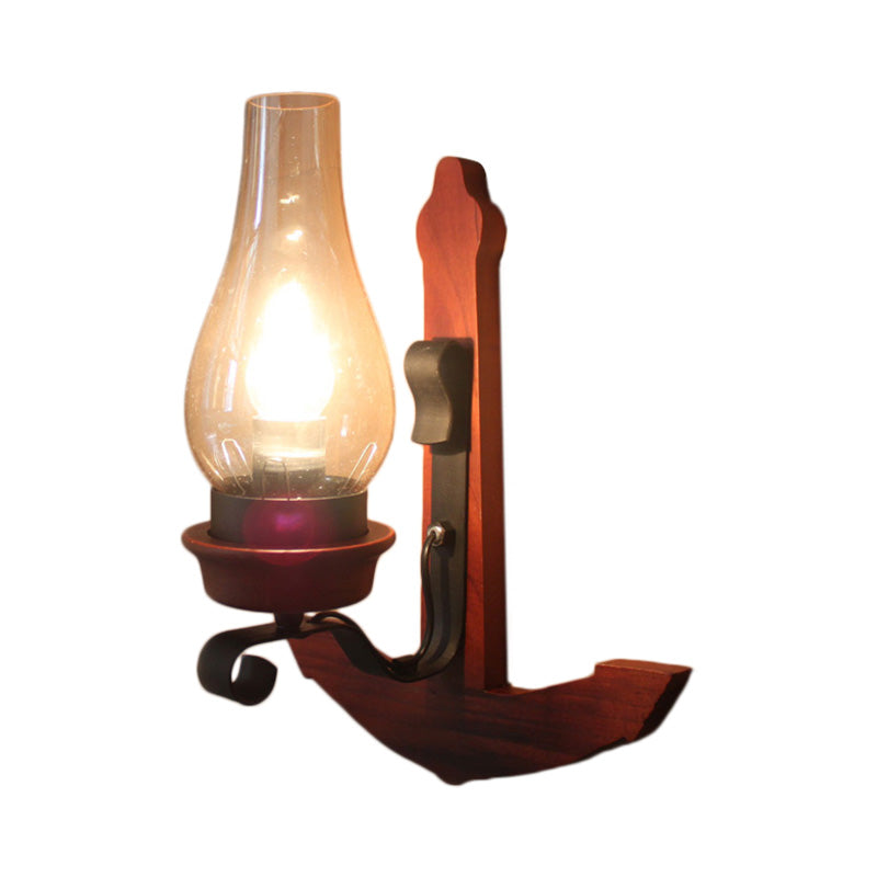 Frendorf | Vaas Porch Wandlamp Lichtarmatuur Industrieel Helder Glas Roodkleurige Wandlamp met Houten Achterplaat