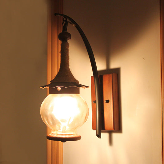 Frendorf | Amber Gekrabbelde Glazen Lantern Wandlamp Rustiek Enkel Licht Wandmontage voor Binnen
