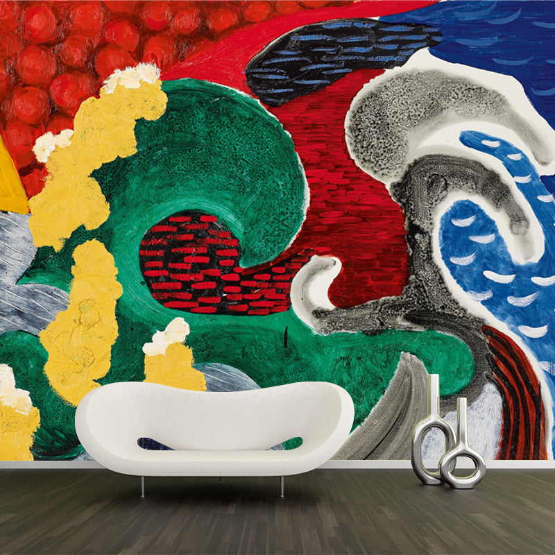 Frendorf | Art Deco die Welle Wandtapete Vlies Wasserfest Rot-Gelb-Blau-Grün Wandbekleidung für Zuhause