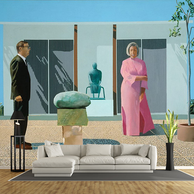 Frendorf | Roze-Blauw-Zwart Kunst Muurbehang Grote Partnerschilderij Wandbekleding voor Thuis