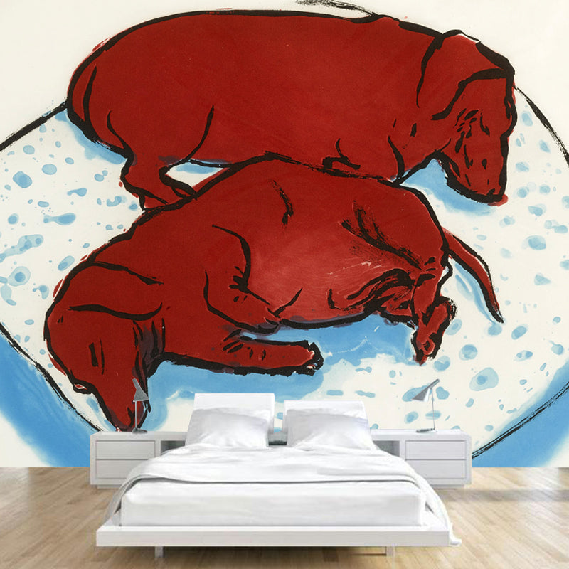 Frendorf | Ontspannen Honden Slaap Muurbehang voor Slaapkamer Dierenschilderij Wandkunst, Gepersonaliseerde Maat