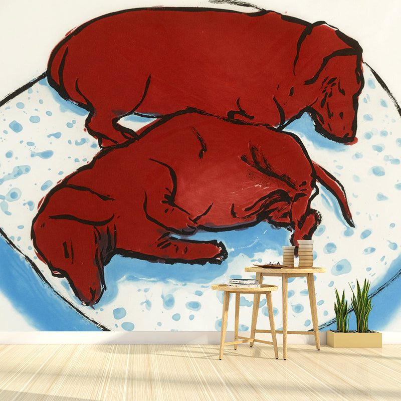 Frendorf | Ontspannen Honden Slaap Muurbehang voor Slaapkamer Dierenschilderij Wandkunst, Gepersonaliseerde Maat