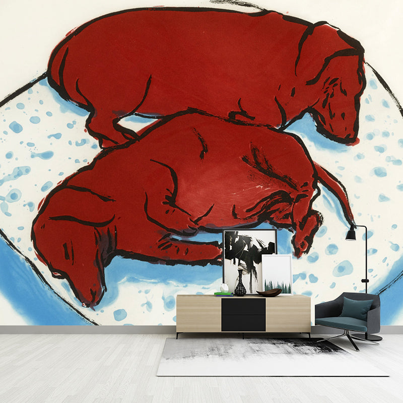 Frendorf | Ontspannen Honden Slaap Muurbehang voor Slaapkamer Dierenschilderij Wandkunst, Gepersonaliseerde Maat