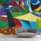Frendorf | Pop Art Abstracte Behangmuur voor Thuis Galerij Aangepaste Wanddecoratie in Rood-Geel-Blauw-Groen