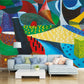 Frendorf | Pop Art Abstracte Behangmuur voor Thuis Galerij Aangepaste Wanddecoratie in Rood-Geel-Blauw-Groen