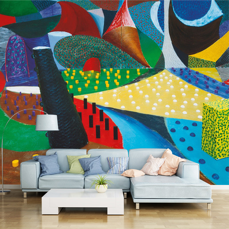 Frendorf | Pop Art Abstracte Behangmuur voor Thuis Galerij Aangepaste Wanddecoratie in Rood-Geel-Blauw-Groen