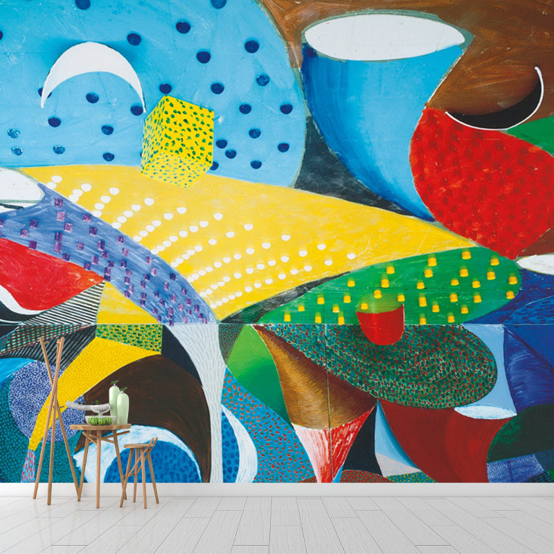 Frendorf | Pop Art Abstracte Behangmuur voor Thuis Galerij Aangepaste Wanddecoratie in Rood-Geel-Blauw-Groen