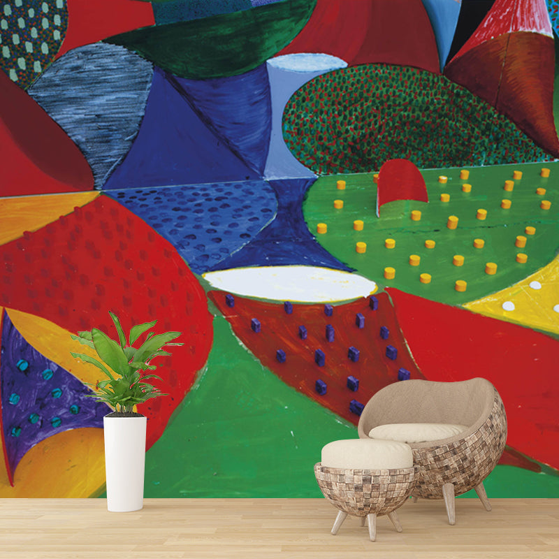 Frendorf | Pop Art Abstracte Behangmuur voor Thuis Galerij Aangepaste Wanddecoratie in Rood-Geel-Blauw-Groen