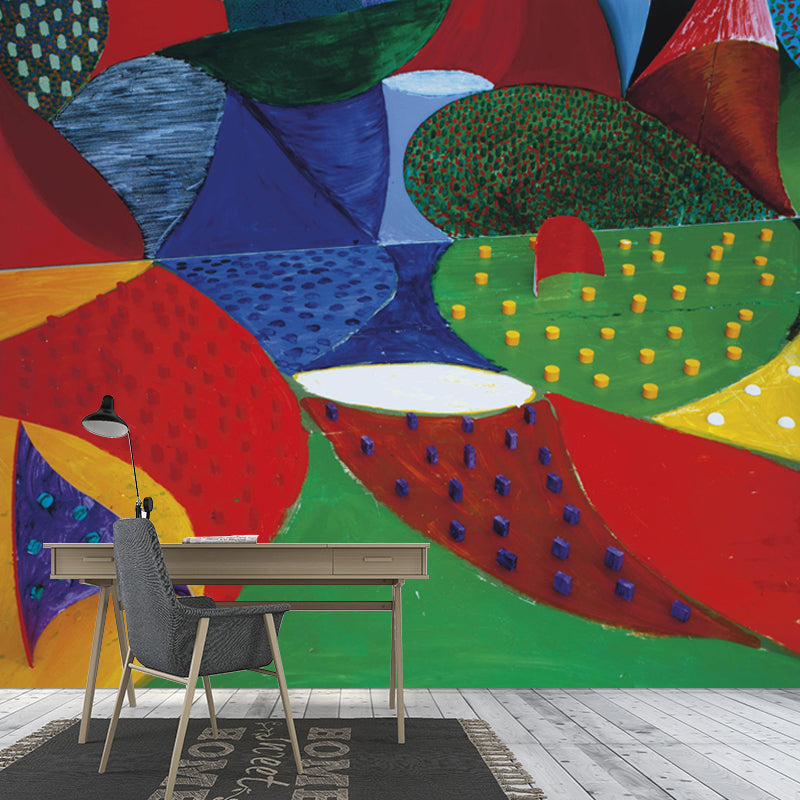 Frendorf | Pop Art Abstracte Behangmuur voor Thuis Galerij Aangepaste Wanddecoratie in Rood-Geel-Blauw-Groen