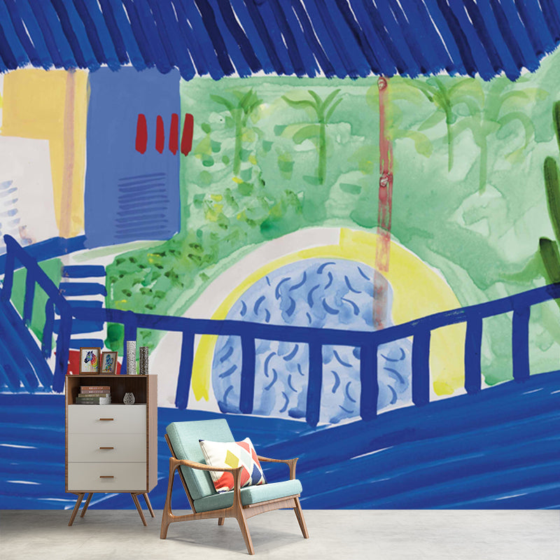 Frendorf | Blau-Grün Künstlerisches Wandtattoo Vollgröße Treppe