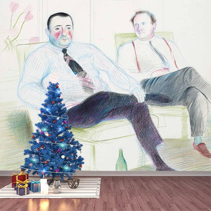 Frendorf | Grijs-Groen Heren Muurpapier Figuratieve Schilderkunst Waterdichte Wandbekleding