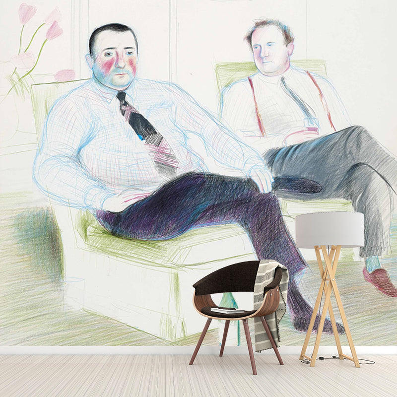 Frendorf | Grijs-Groen Heren Muurpapier Figuratieve Schilderkunst Waterdichte Wandbekleding