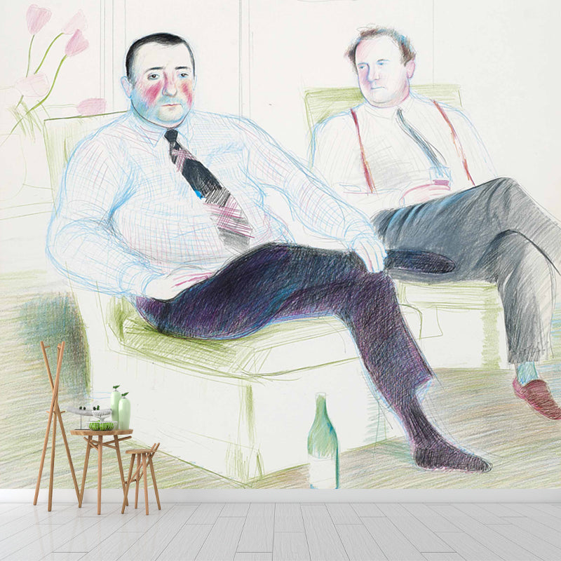 Frendorf | Grijs-Groen Heren Muurpapier Figuratieve Schilderkunst Waterdichte Wandbekleding