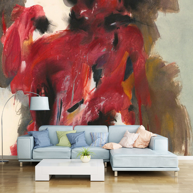 Frendorf | Pop Art Mensch Tapetenmotive in Rot und Grau Abstrakte Wanddekoration für das Wohnzimmer