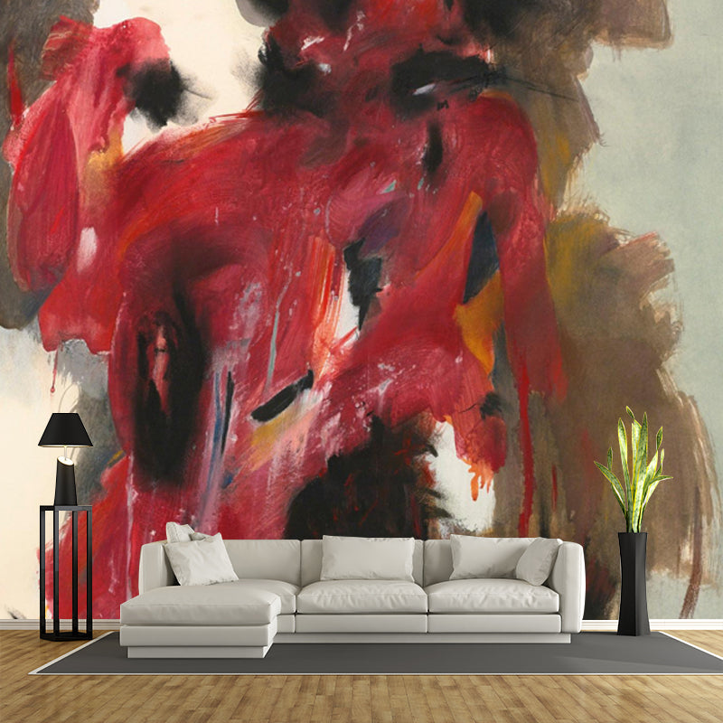 Frendorf | Pop Art Mensch Tapetenmotive in Rot und Grau Abstrakte Wanddekoration für das Wohnzimmer