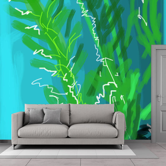 Frendorf | Blauw-Groene Potplant Muren Wallpaper Waterproof Moderne Kunst Slaapkamer Wanddecoratie