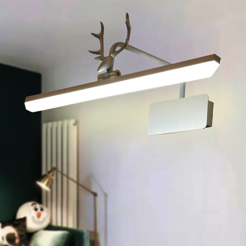 Lineare Metall-Wandlampe Modernistische Led Weiß/Schwarz/Gold Wandmontierte Schminklicht mit Geweiharm in Weiß/Natürliches Licht, 17"/20,5"/28" Breit