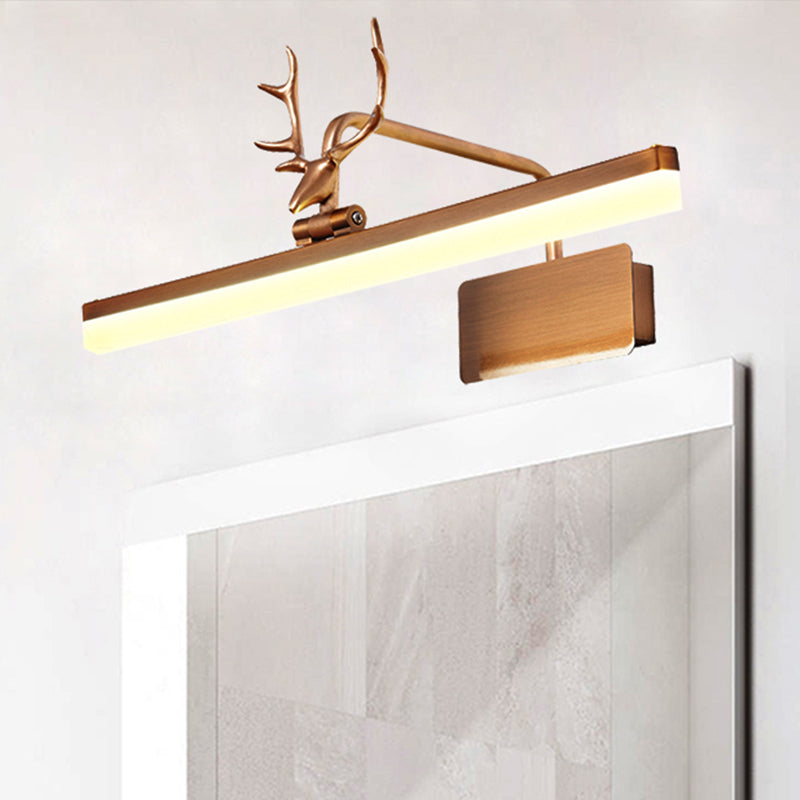 Lineare Metall-Wandlampe Modernistische Led Weiß/Schwarz/Gold Wandmontierte Schminklicht mit Geweiharm in Weiß/Natürliches Licht, 17"/20,5"/28" Breit