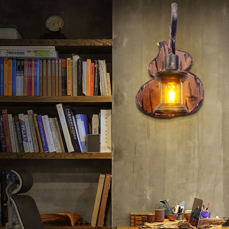 Frendorf | Coastal Lantern Wandverlichting Armatuur 1 Lamp Duidelijk Glas Wandlamp in Antiek Messing met Kalebas Achterplaat