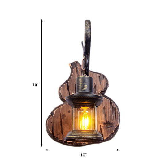 Frendorf | Coastal Lantern Wandverlichting Armatuur 1 Lamp Duidelijk Glas Wandlamp in Antiek Messing met Kalebas Achterplaat