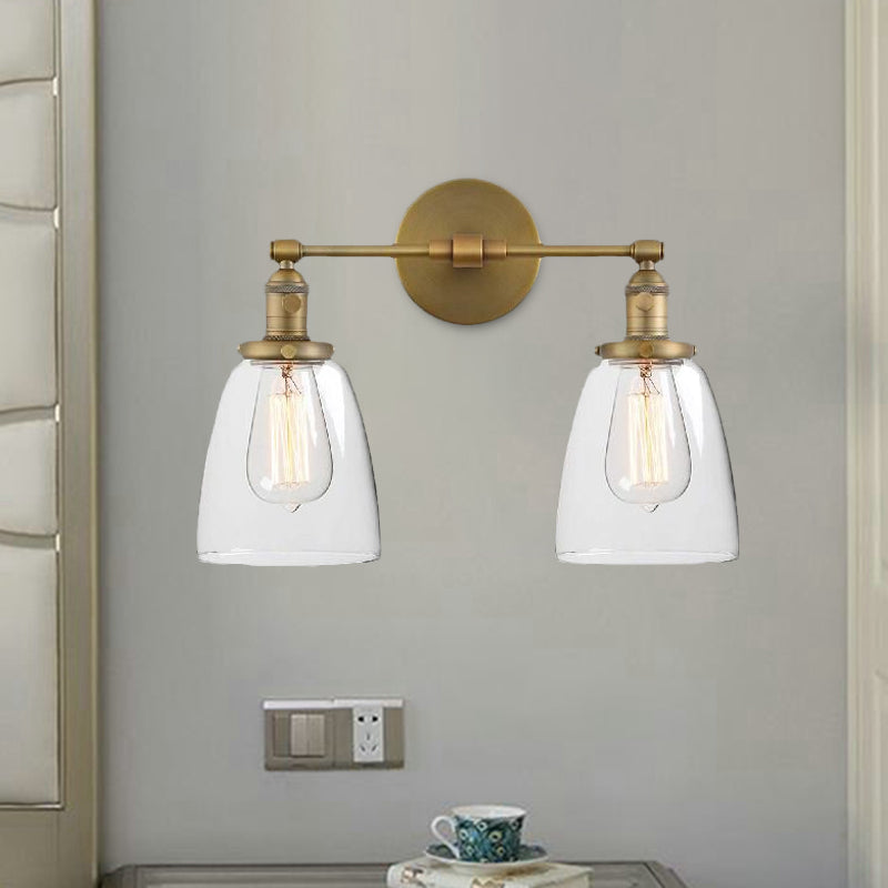 Frendorf | Klar Glas Messing Wandleuchte Kegelförmig 2-Licht Industrielle Wandlampe Leuchte für Foyer