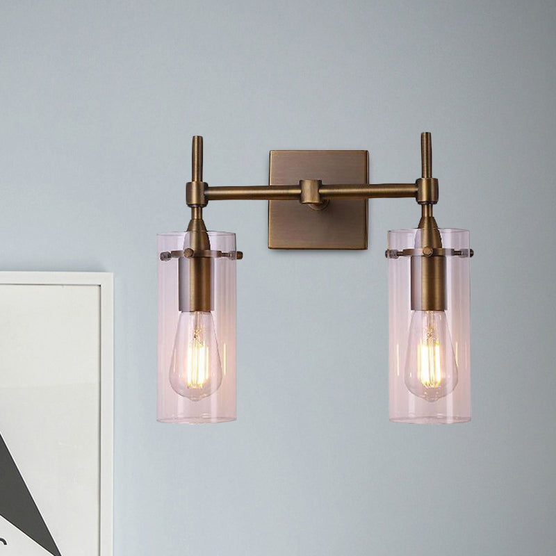 Frendorf | Klarer Glaszylinder-Wandlaterne Moderne 2 Lichter Esszimmerbeleuchtungseinrichtung in Patina-Messing