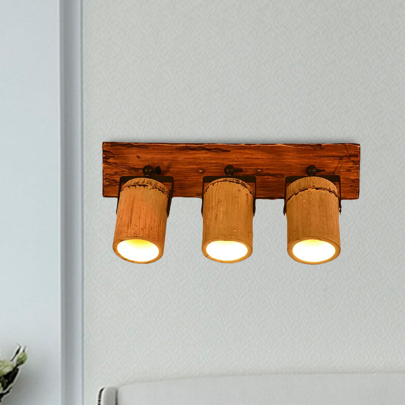 Frendorf | Houten Cilinder Wandlamp Rustiek Stijlvolle Muurlicht in Beige voor Bistro Restaurant