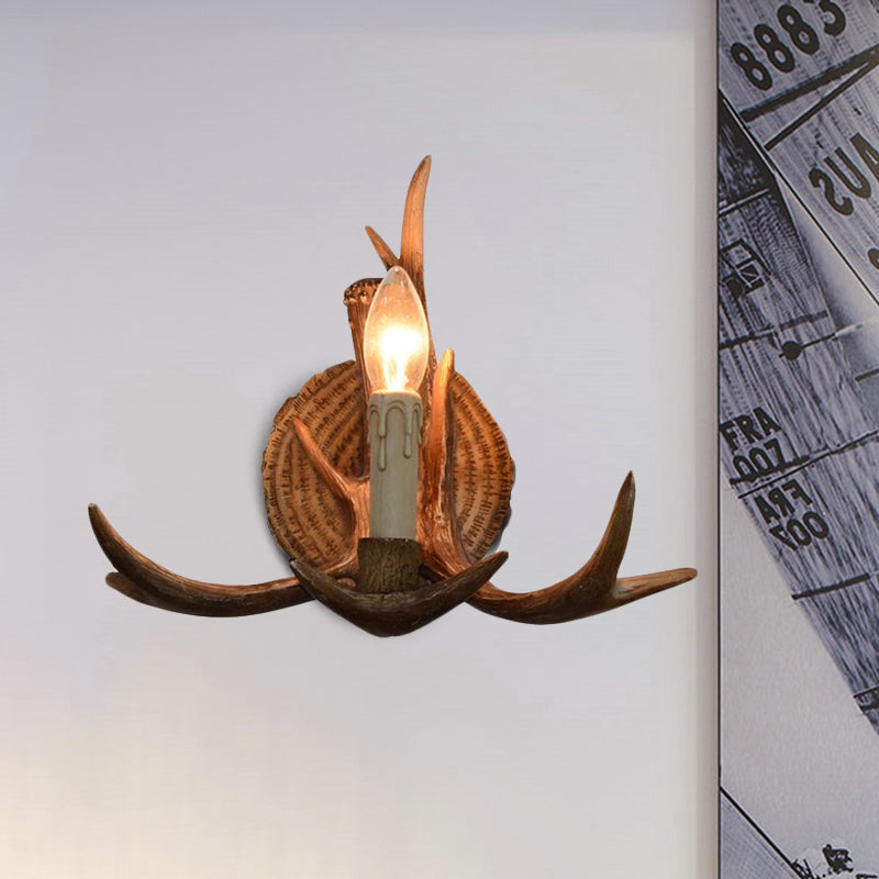 Frendorf | Resin Kandelaar Wandlamp met Hertenhoorns Deco 1 Hoofd Rustieke Wandverlichting in Bruin voor Cottage