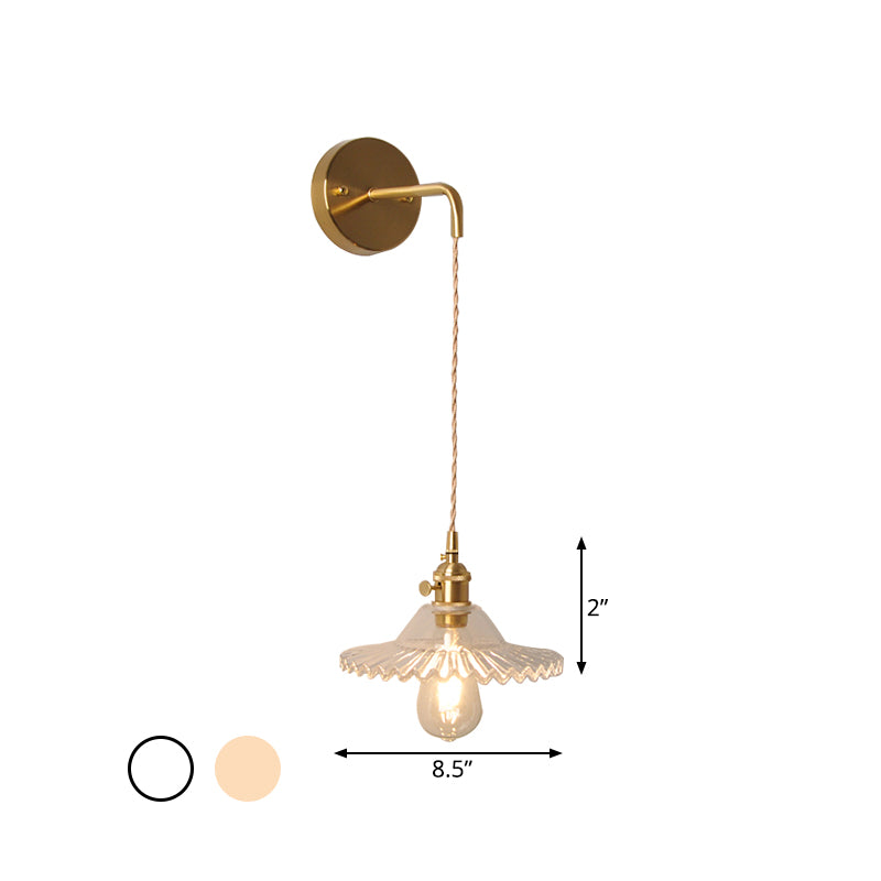 Frendorf | Geschulpte Klare/Opal Glas Wandlamp Industrieel Enkelvoudige Gloeilamp Slaapkamer Sconces Licht in Messing