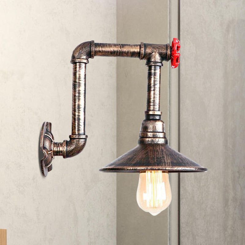 Frendorf | Metallische Untertasse Wandlampenfassung Lager 1 Glühbirne Korridor Wandanbauleuchte mit rotem Ventil und Rohr in antikem Bronze