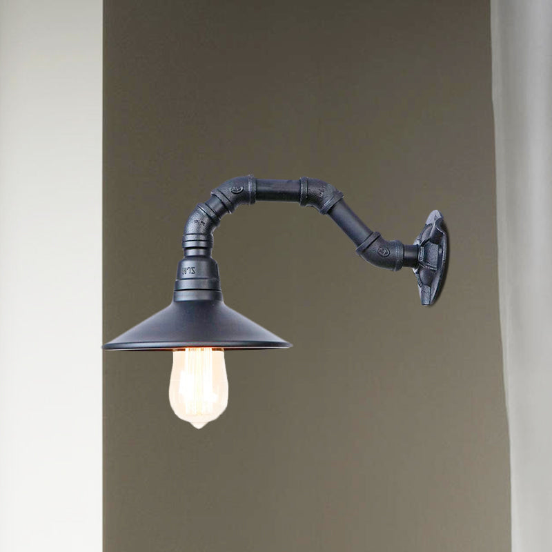 Frendorf | Industrielle Gebogene Rohr Wandbeleuchtung mit Schalenform Shade 1 Kopf Metall Wandmontage Licht in Schwarz Finish