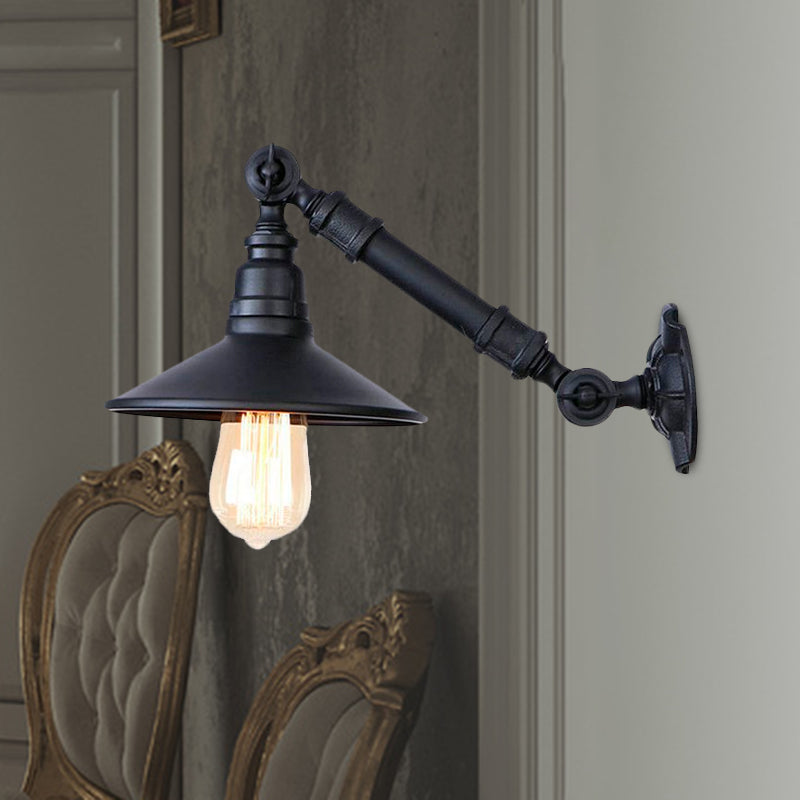 Frendorf | Metalen Conische Wandlamp met Verstelbarearm Retro Industrieel 1 Hoofds Corridor Wandlamp in Zwart