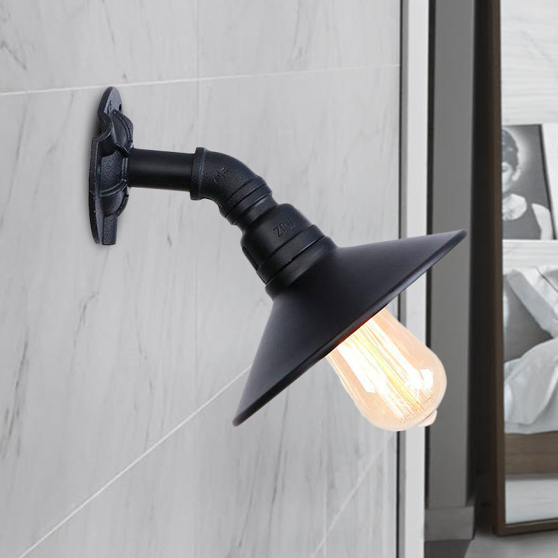 Frendorf | Gebogene Pijp Metalen Wandlamp industrieel Stil 1 Kop Gang Wandlamp Sconces met Conische Shade in Zwart