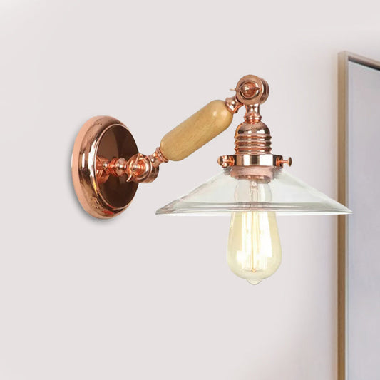Frendorf | 1 Lichtklarer Glas-Wandleuchte Rustikales Roségold-Kegel Wohnraumbeleuchtung mit drehbarem Arm