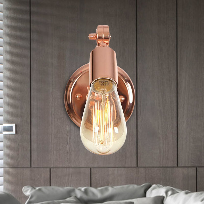 Frendorf | Rosen Gold Armed Wall Light Retro Industrial Iron 1 Licht Badezimmer Rotierbare Wandleuchte mit Freiliegender Glühbirne