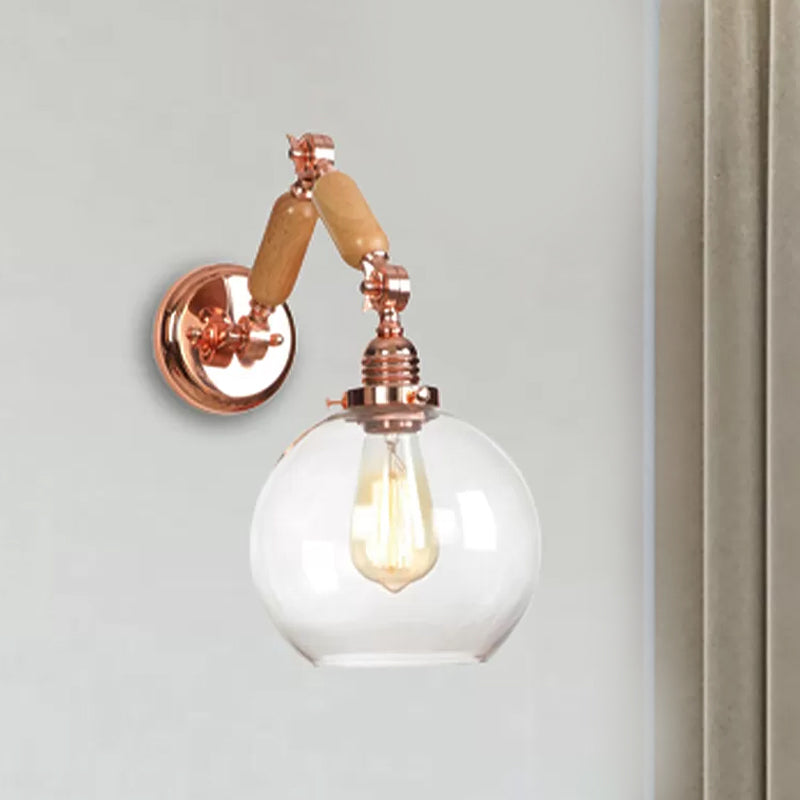 Frendorf | 1 Glühbirne Globe Wandmontierte Lichtarmatur Rustikales Roségold Klares Glas Beleuchtung mit Ausziehbarem Arm