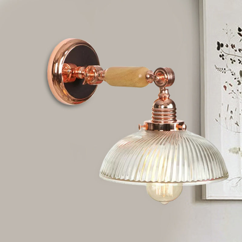 Frendorf | Eine Glühbirne gerippte Glas Wandleuchte Farmhaus Roségold gewölbte Schlafzimmer Wandlampe
